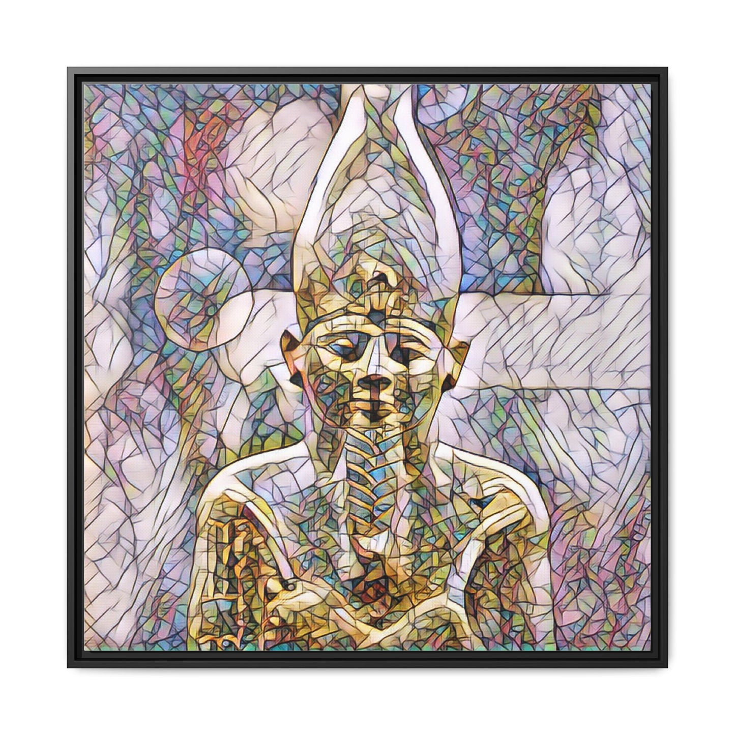Egyptian Pharaoh Stained-Glass Style Matte Canvas Print, Framed