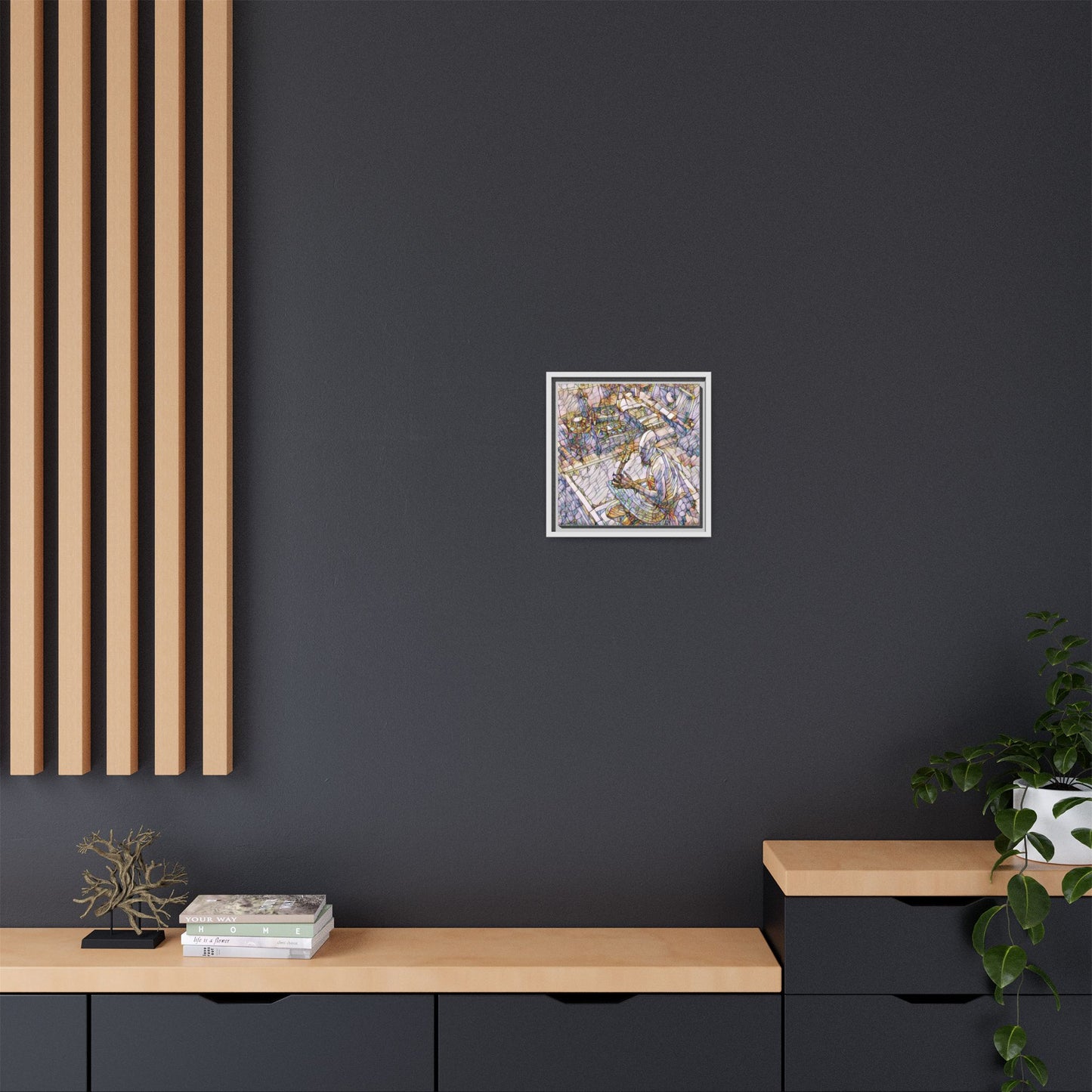 Stained-Glass DJ Matte Canvas Print (Framed) — Colorful Music Room Wall Art