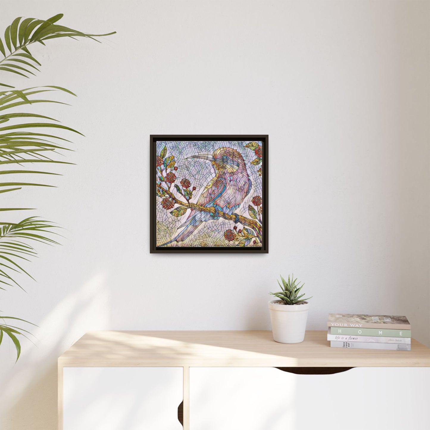 Framed Mosaic Bird Art Print — Colorful Kookaburra Wall Canvas