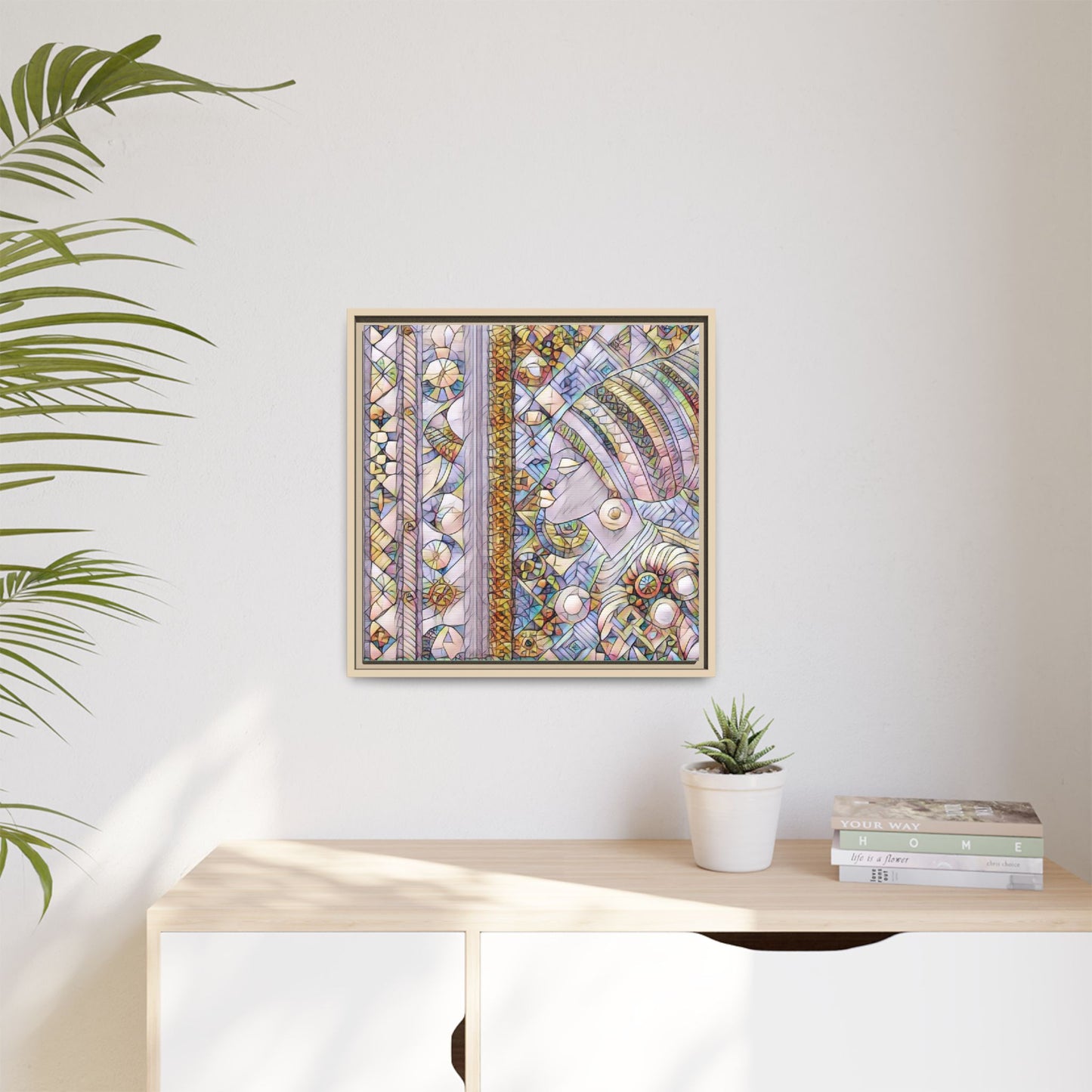 Afrocentric Stained-Glass Portrait Matte Framed Canvas