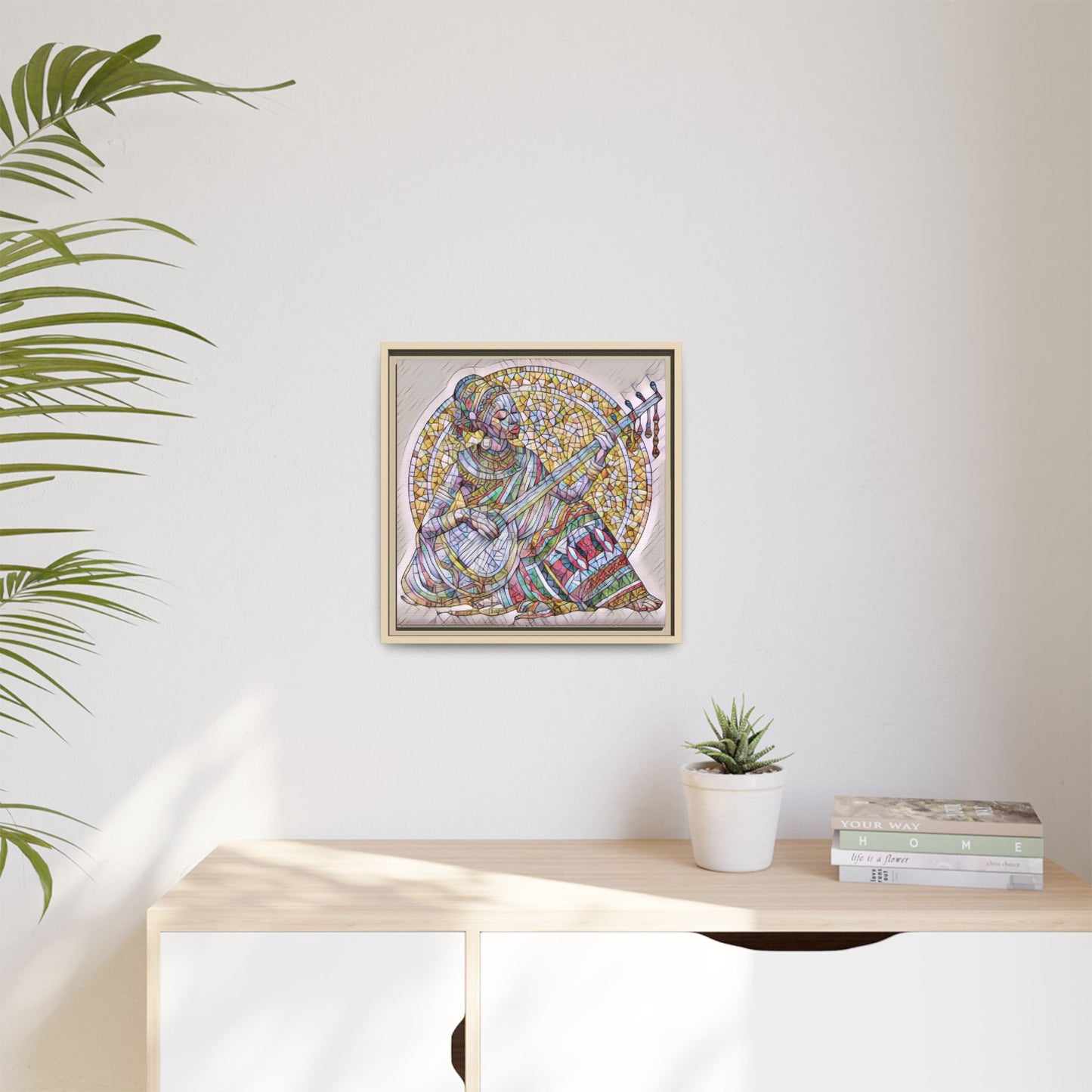 Framed Canvas Art - Colorful Mosaic Musician Wall Decor