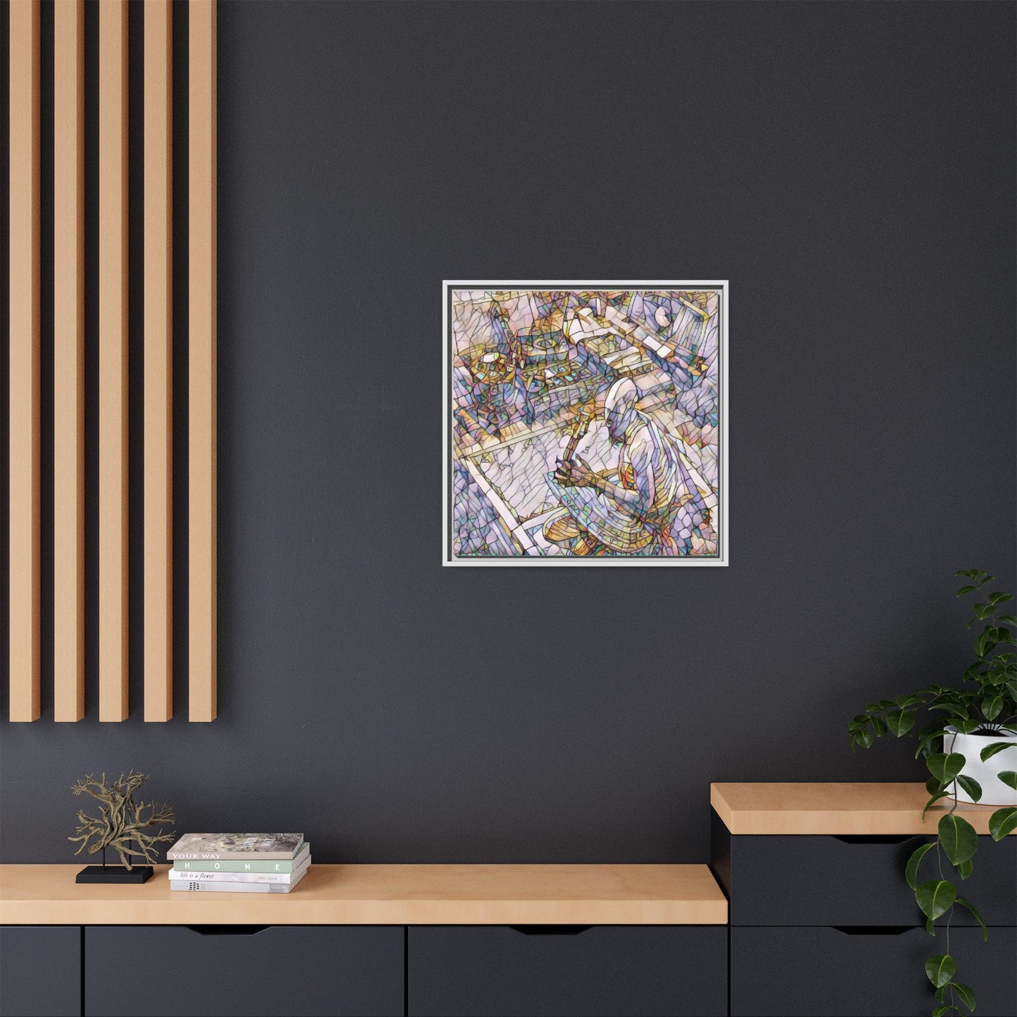 Stained-Glass DJ Matte Canvas Print (Framed) — Colorful Music Room Wall Art