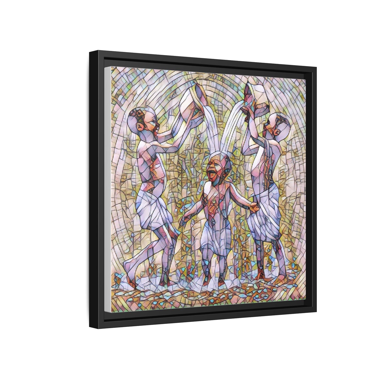 Framed Matte Canvas Art – Joyful Water Dance Family Stained-Glass Print