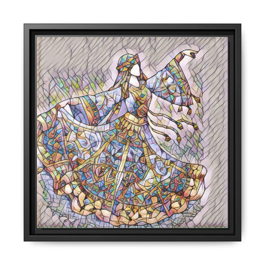 Stained Glass Whirling Dervish Matte Framed Canvas – Multicolor Dance Art Print