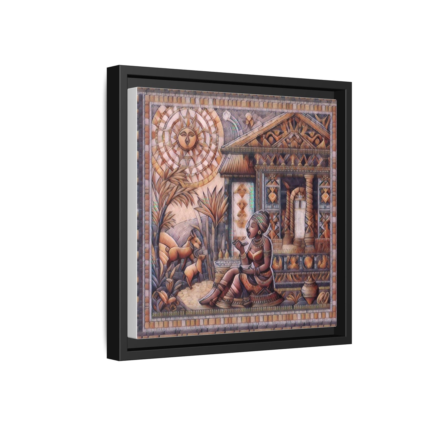 Egyptian Goddess Mosaic Framed Canvas Art — Colorful Ancient Ritual Wall Decor