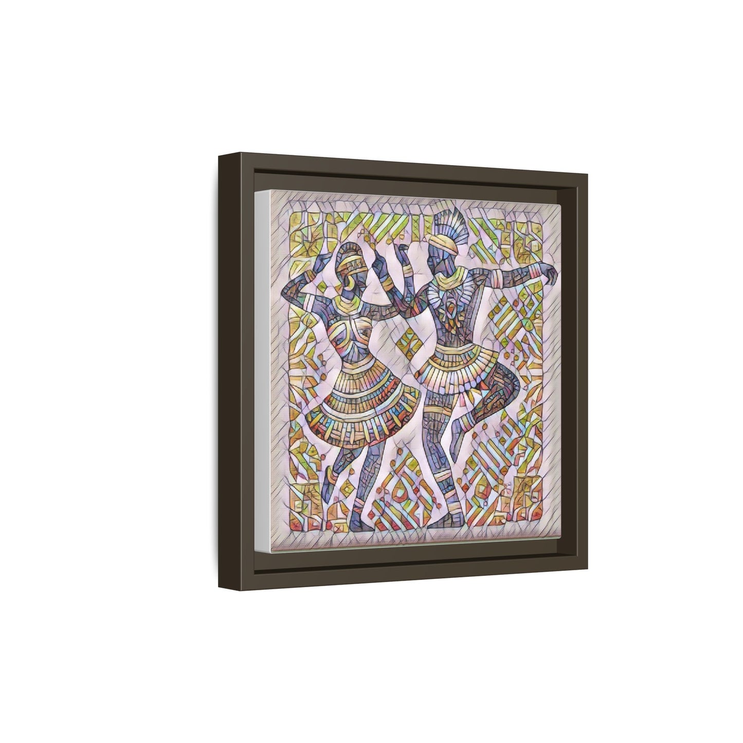 Framed Matte Canvas Print — Colorful Tribal Dancers Wall Art
