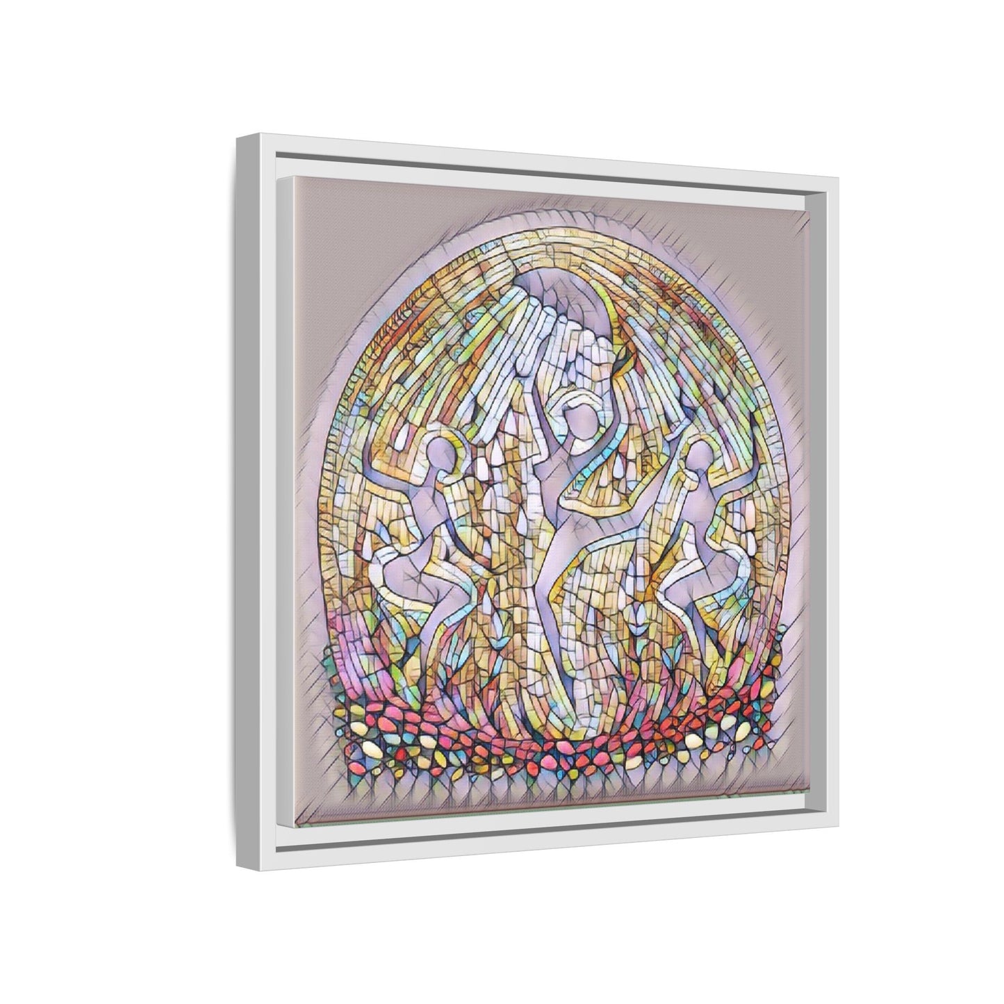 Framed Canvas Art - Stained Glass Dance Trio (Matte Multi-Color)
