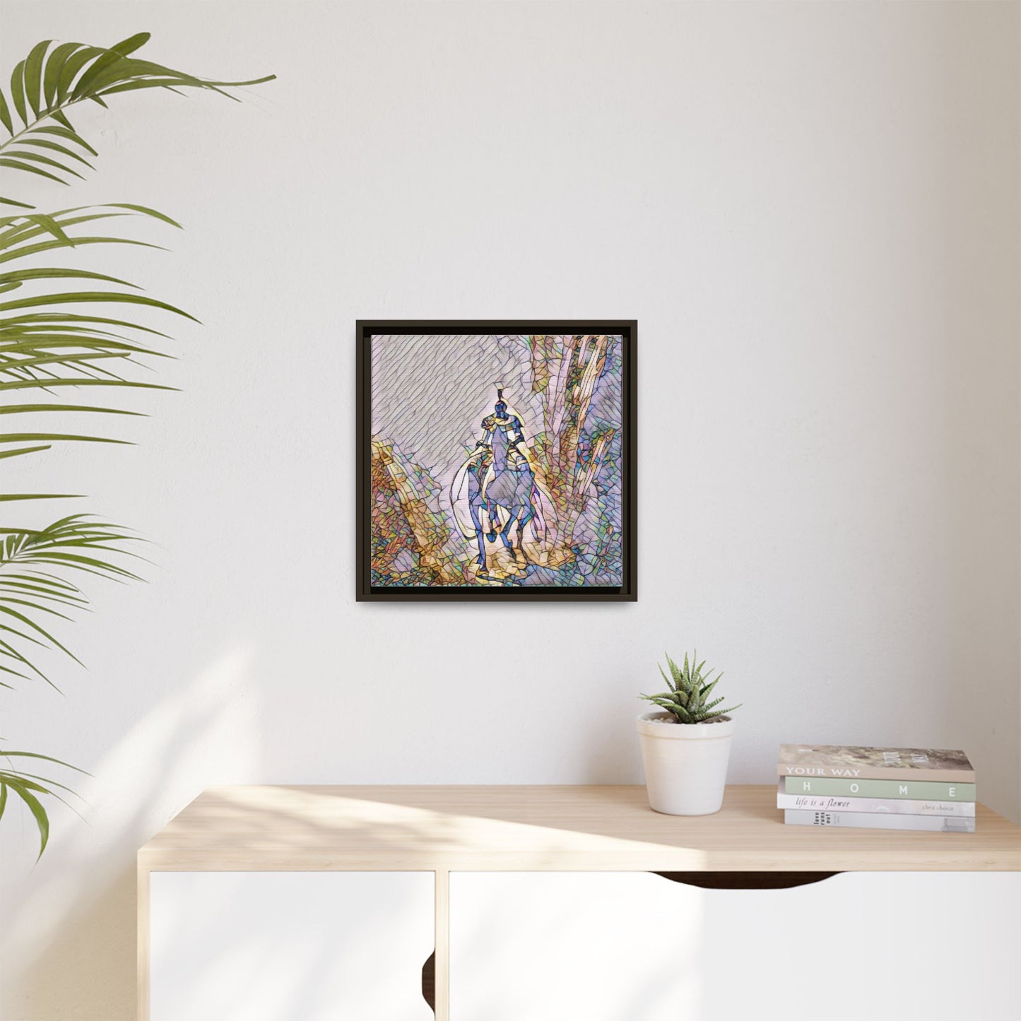 Stained-Glass Knight Matte Framed Canvas Wall Art