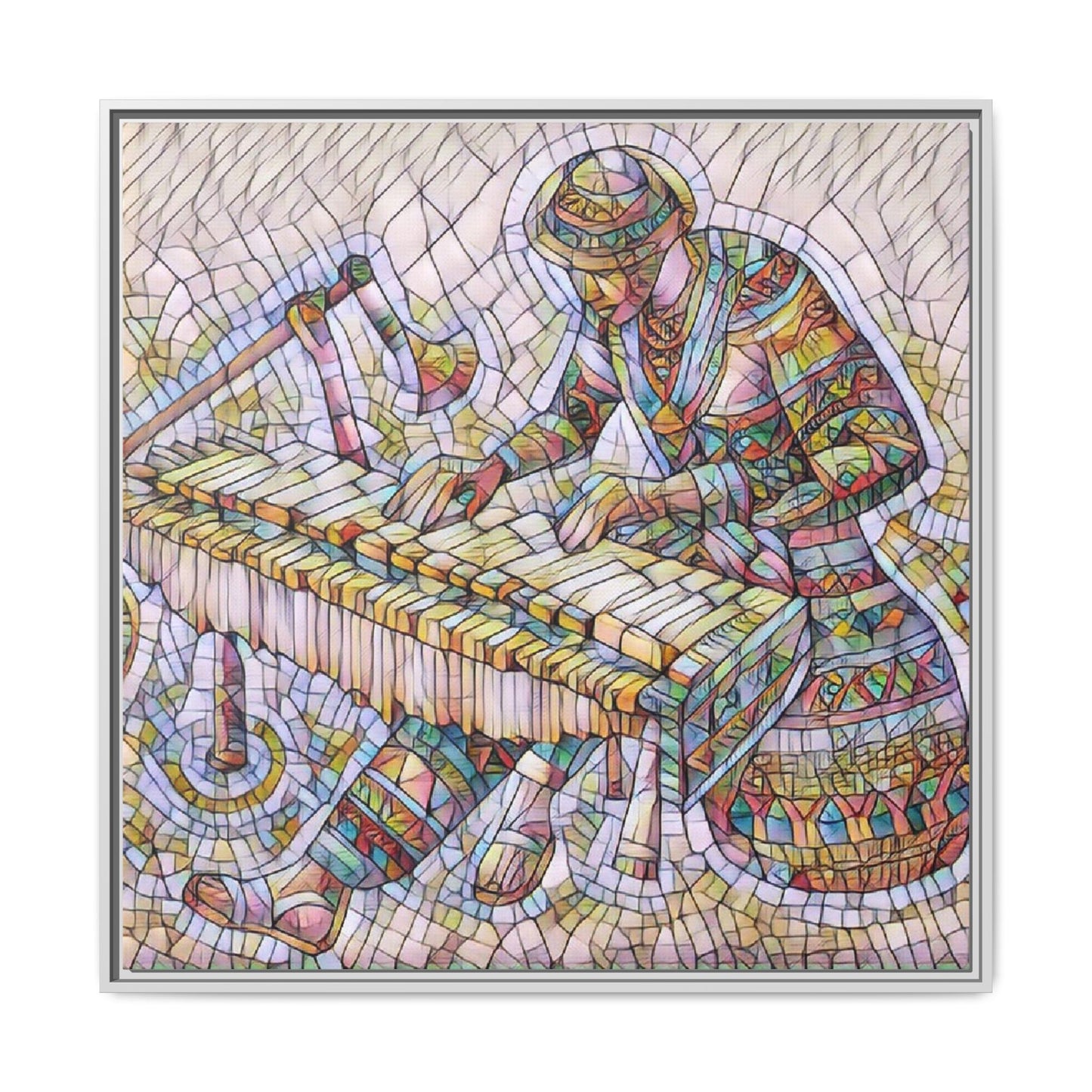 Framed Canvas Art - Colorful Mosaic Vibraphone Musician Print