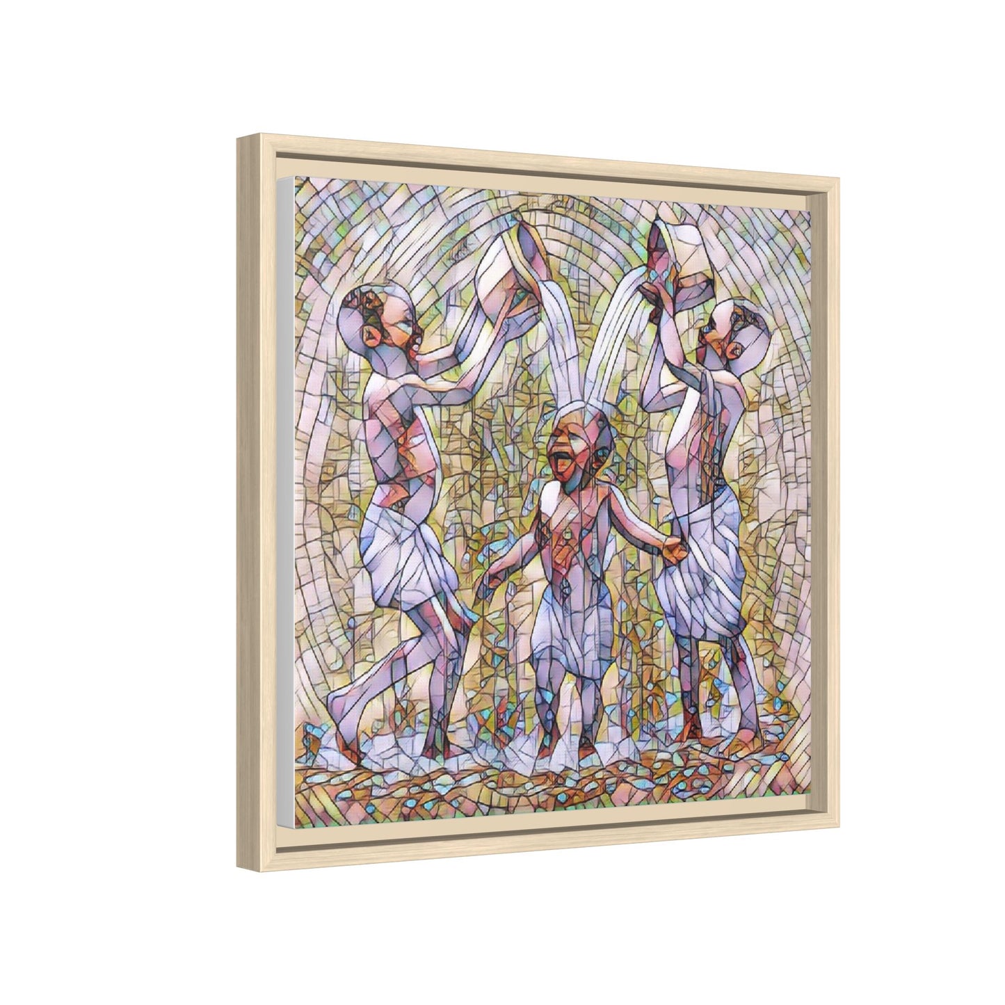 Framed Matte Canvas Art – Joyful Water Dance Family Stained-Glass Print