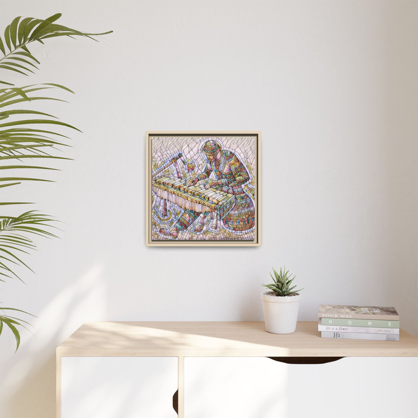 Framed Canvas Art - Colorful Mosaic Vibraphone Musician Print