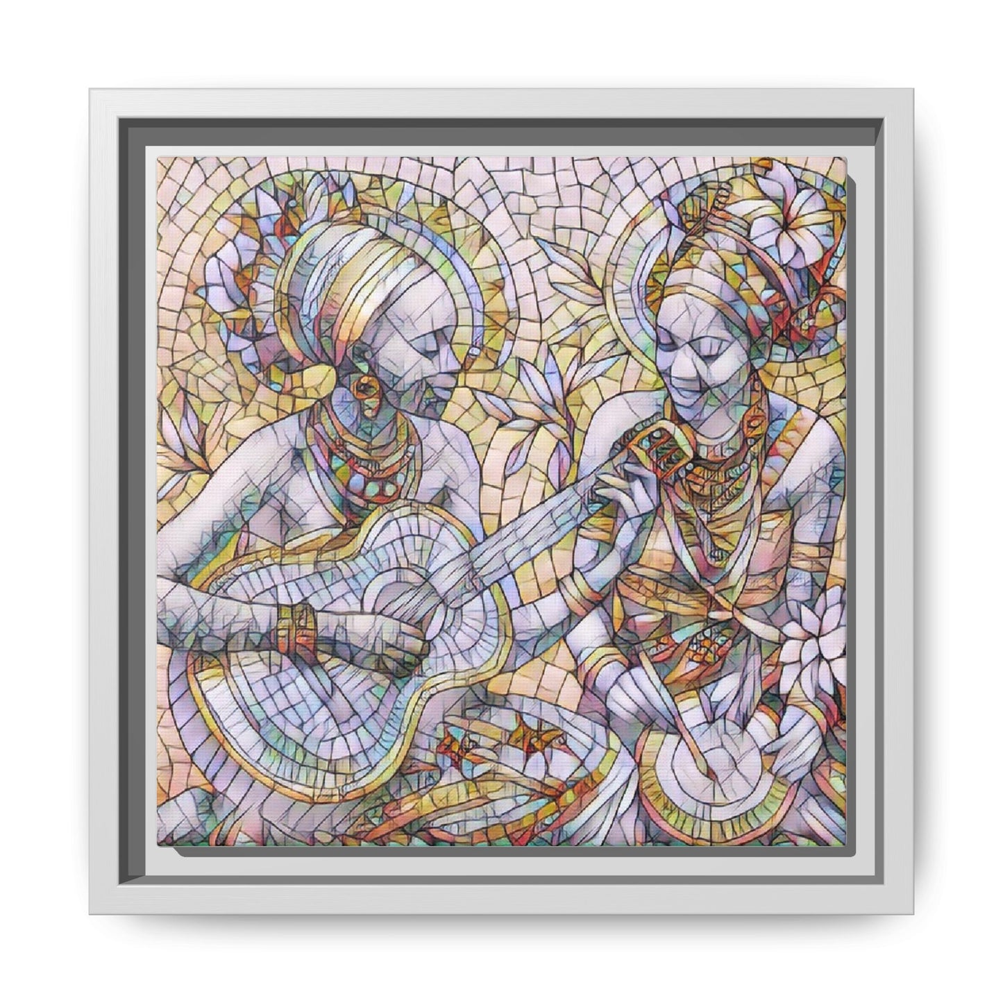 Framed Canvas Art – Colorful Mosaic Musicians Wall Decor