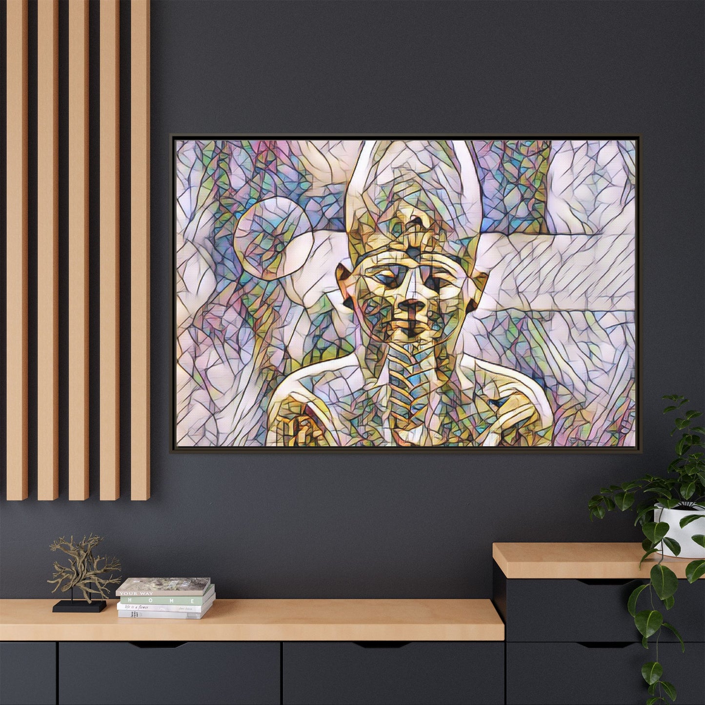 Egyptian Pharaoh Stained-Glass Style Matte Canvas Print, Framed