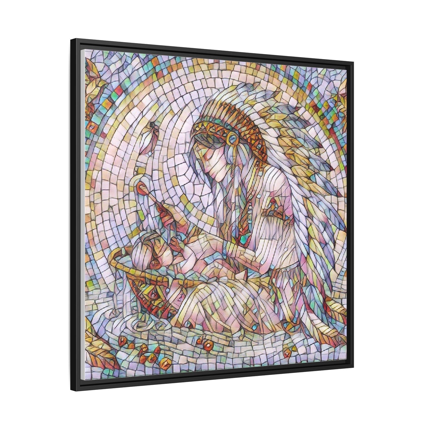 Framed Mosaic Native Mother & Child Matte Canvas Art