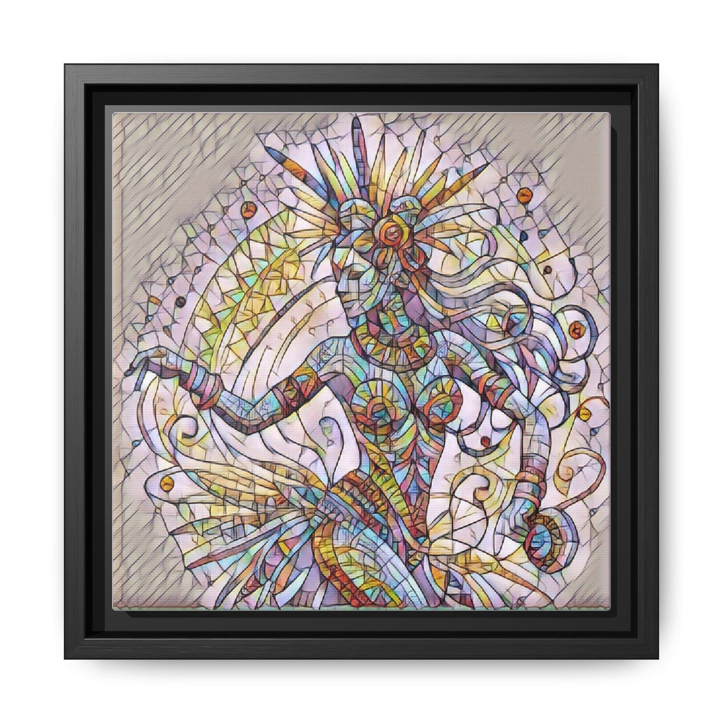 Colorful Mermaid Mosaic Framed Canvas Art — Boho Ocean Wall Decor