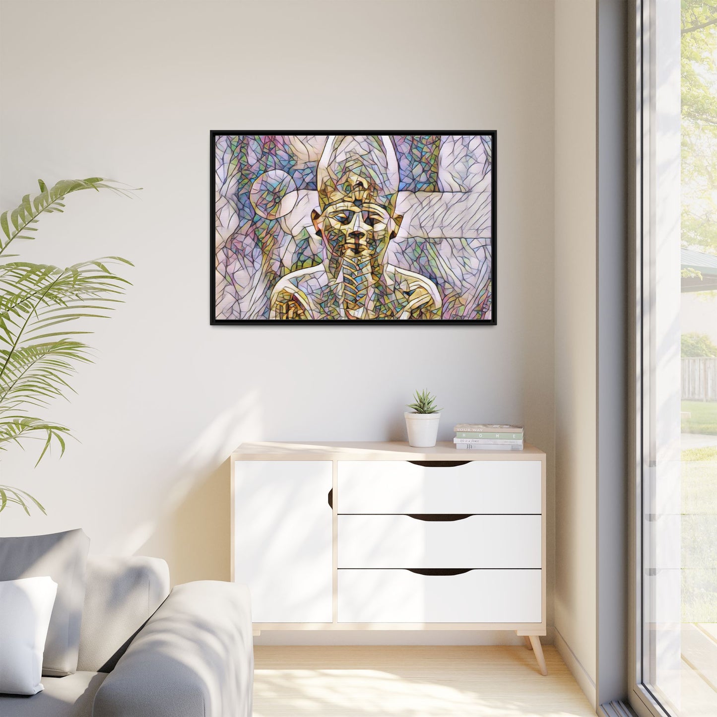 Egyptian Pharaoh Stained-Glass Style Matte Canvas Print, Framed