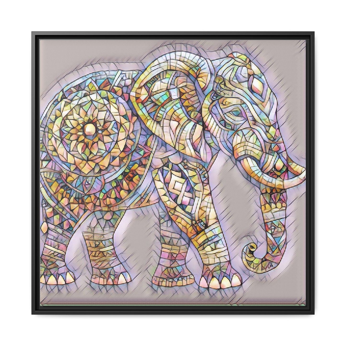 Colorful Mosaic Elephant Framed Canvas Print