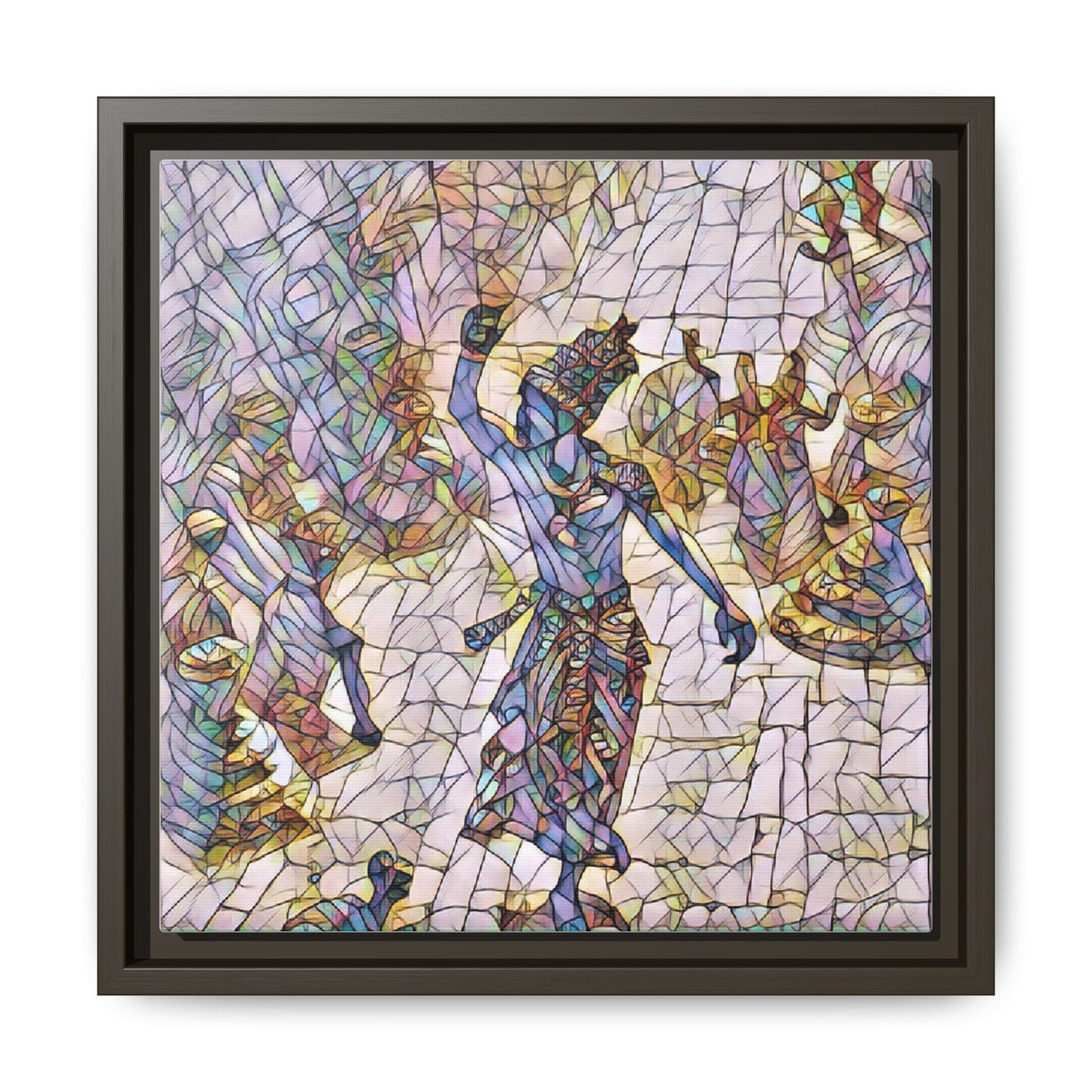 Framed Canvas Art — Colorful Mosaic Krishna Dance Print