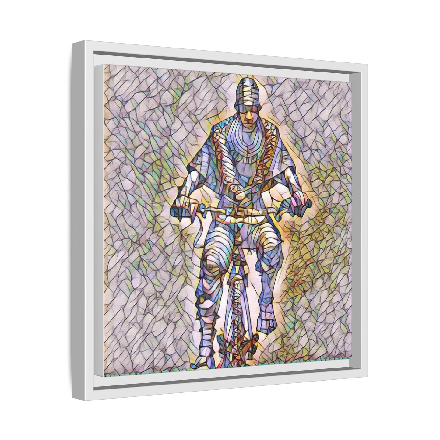 Framed Matte Canvas Art - Stylized Cyclist Illustration