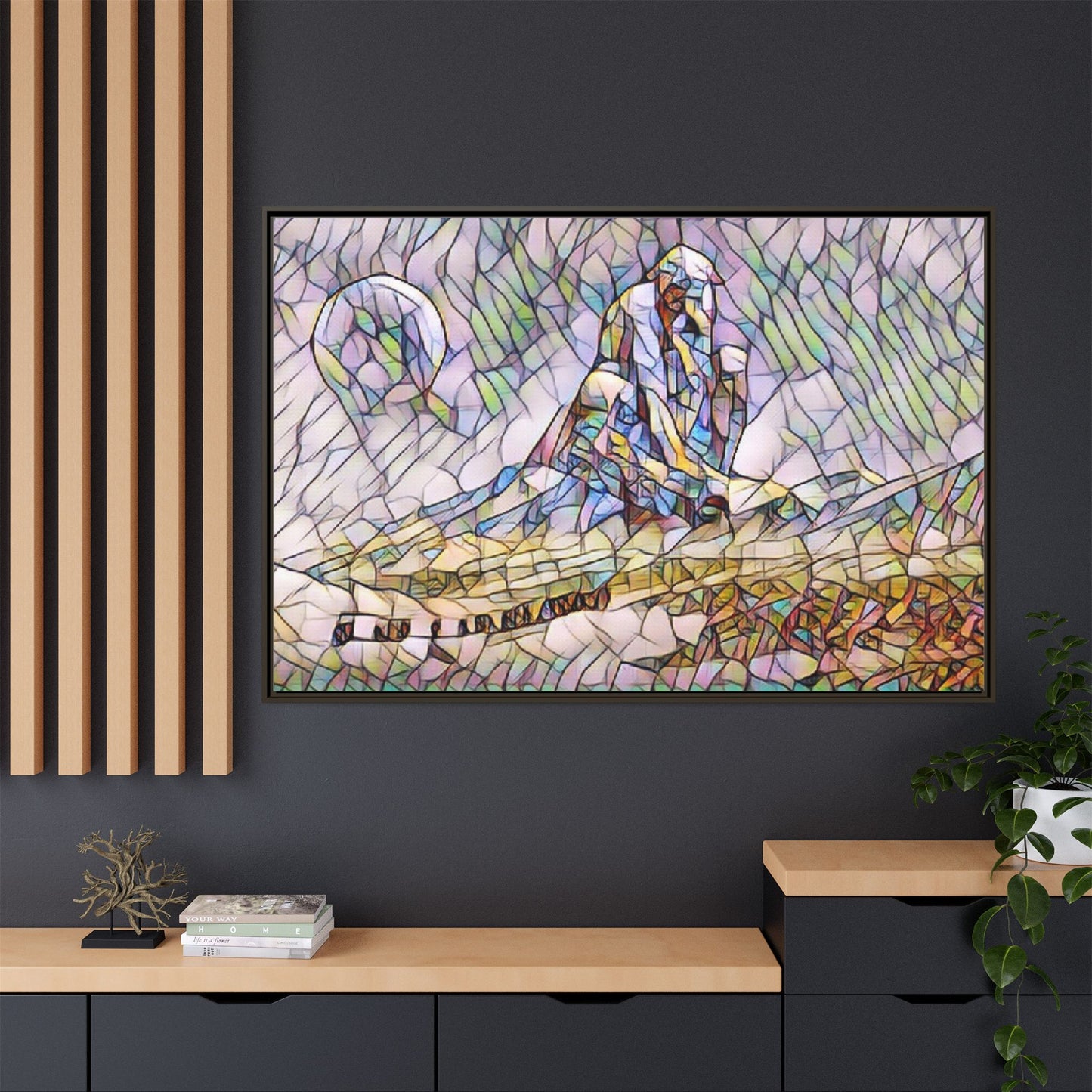 Stained-Glass Surfing Canvas Print — Framed Matte Wall Art