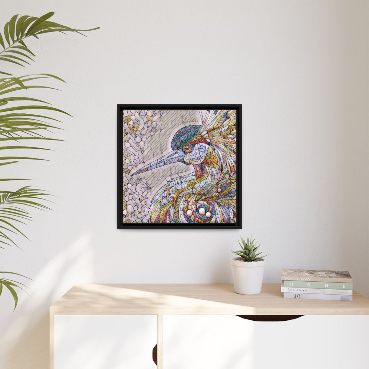 Colorful Stained-Glass Heron Matte Canvas Framed Wall Art