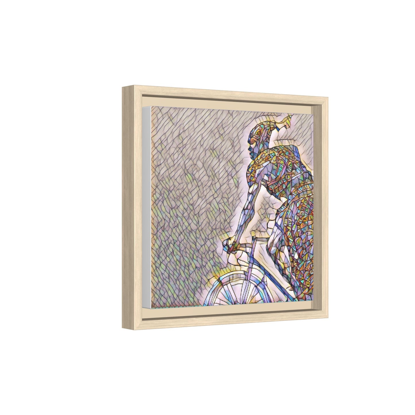 Cyclist Mosaic Matte Canvas Print — Framed Multicolor Bike Art