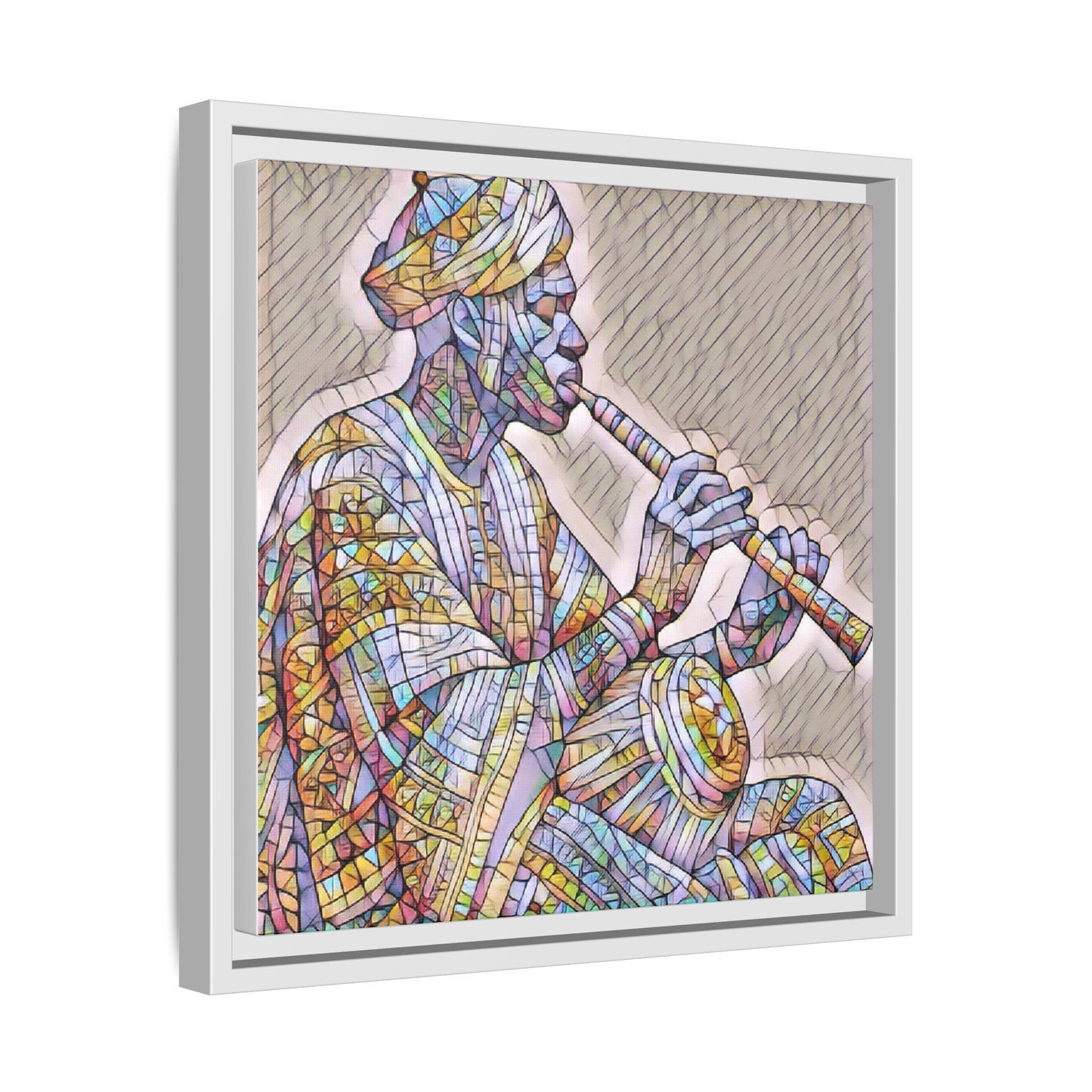 Framed Canvas Art — Colorful Middle Eastern Flute Player Print