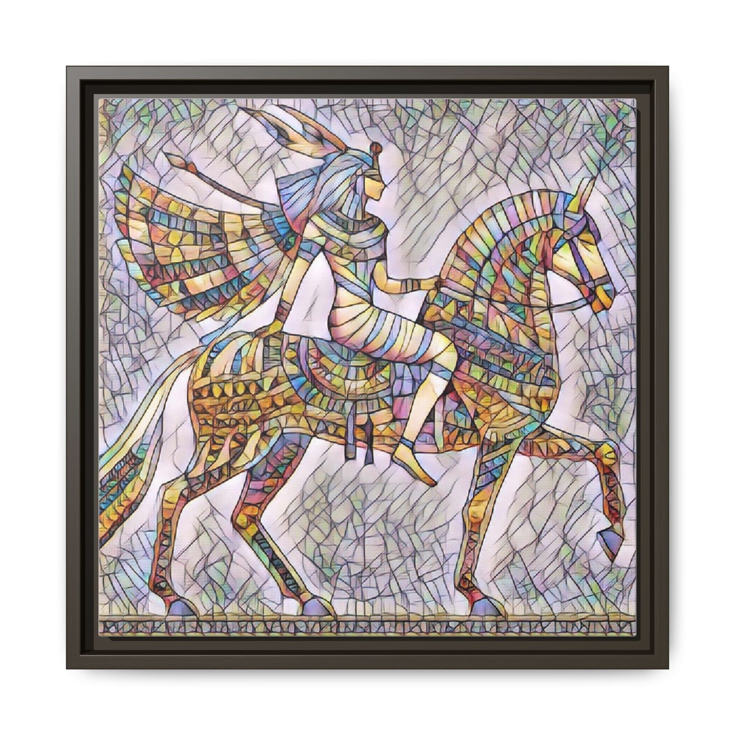 Stained-Glass Style Egyptian Horseman Framed Canvas Print