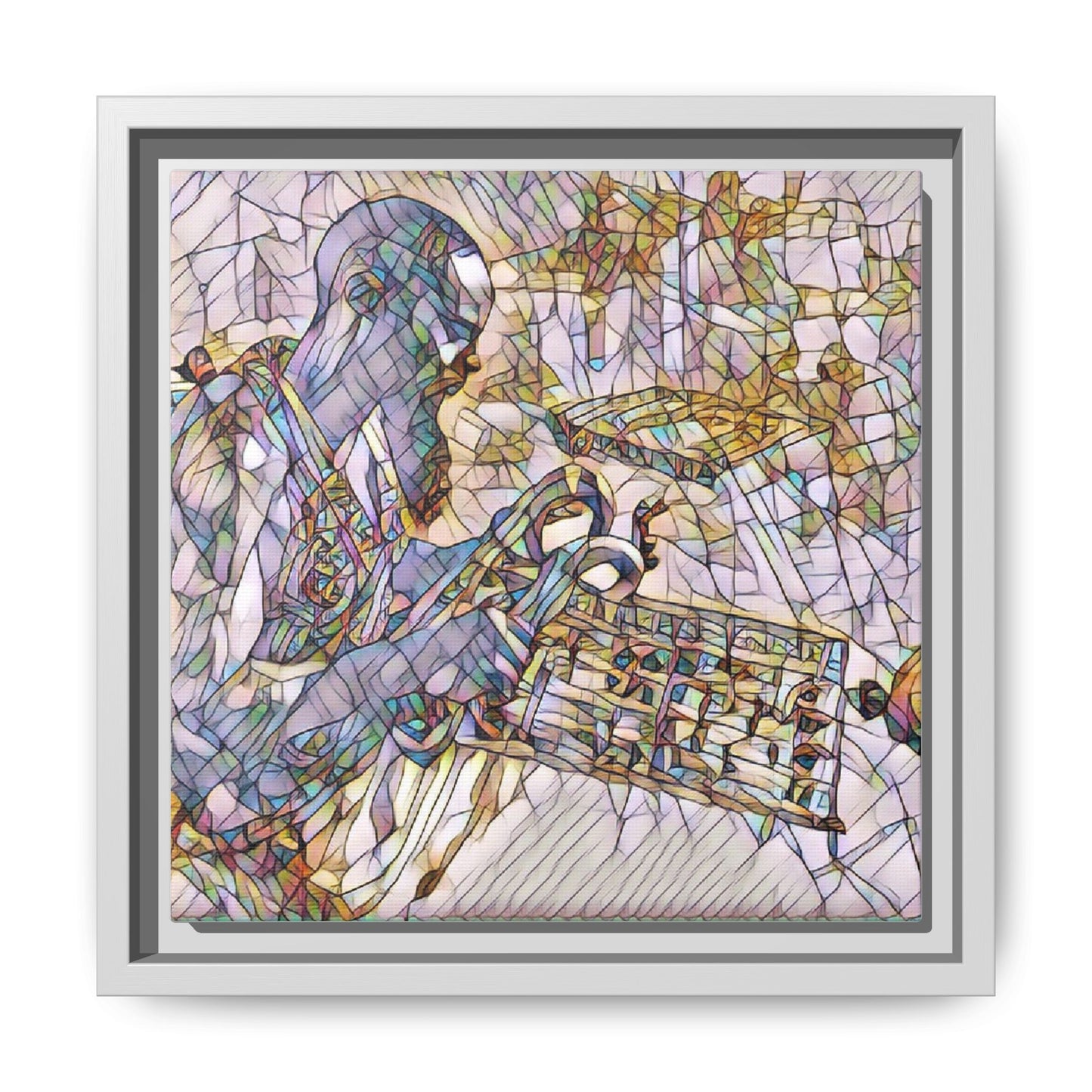Framed Matte Canvas Art – Abstract Musician with Keyboard (Multi-Color)