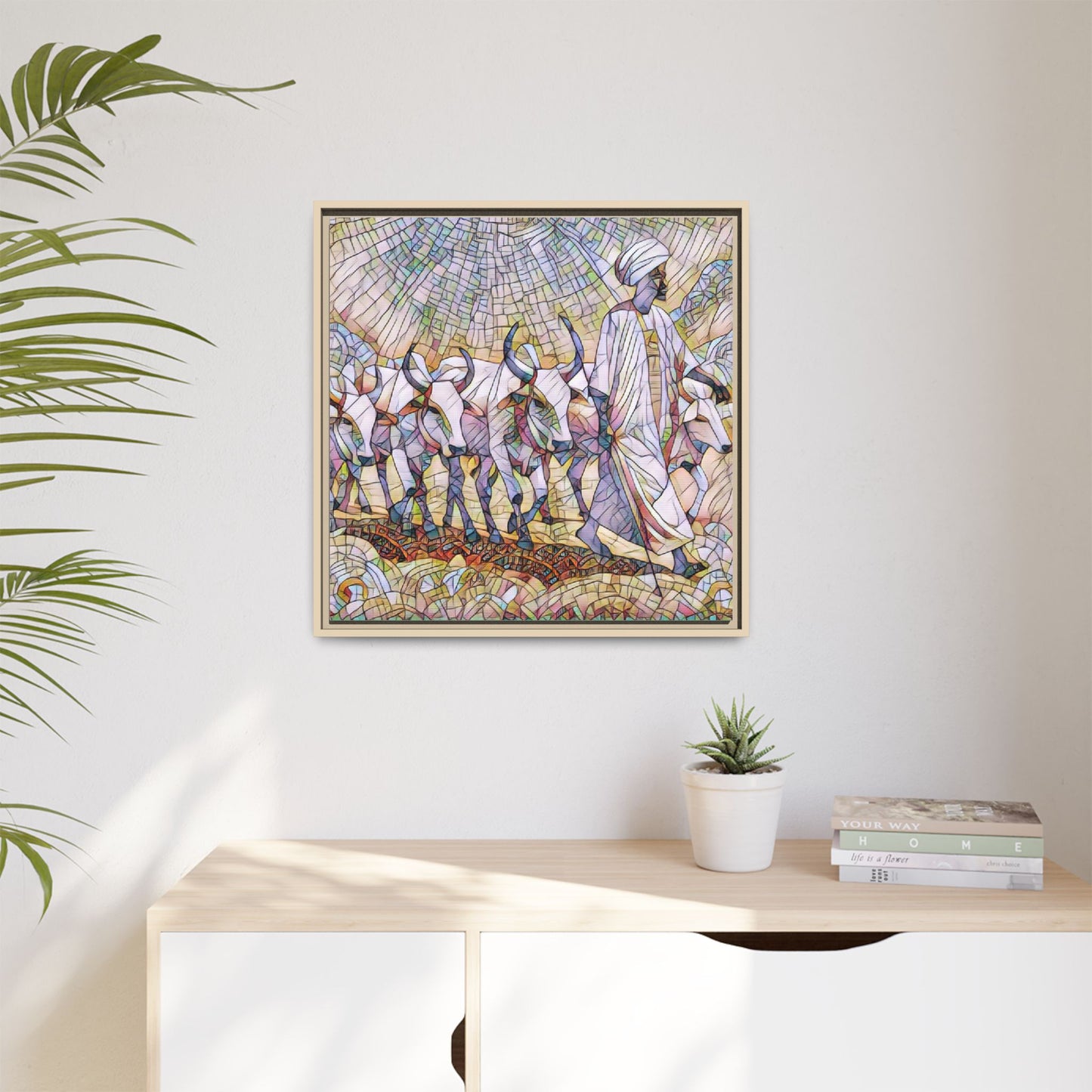 Framed Matte Canvas Art — African Herdsman Mosaic Print