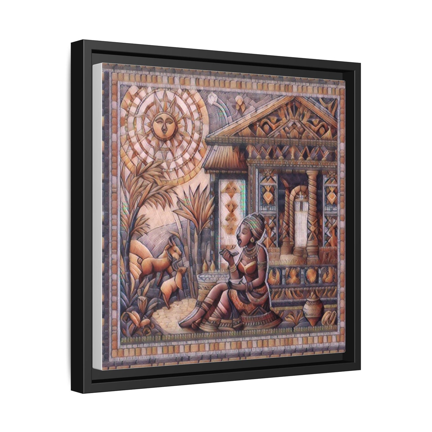 Egyptian Goddess Mosaic Framed Canvas Art — Colorful Ancient Ritual Wall Decor