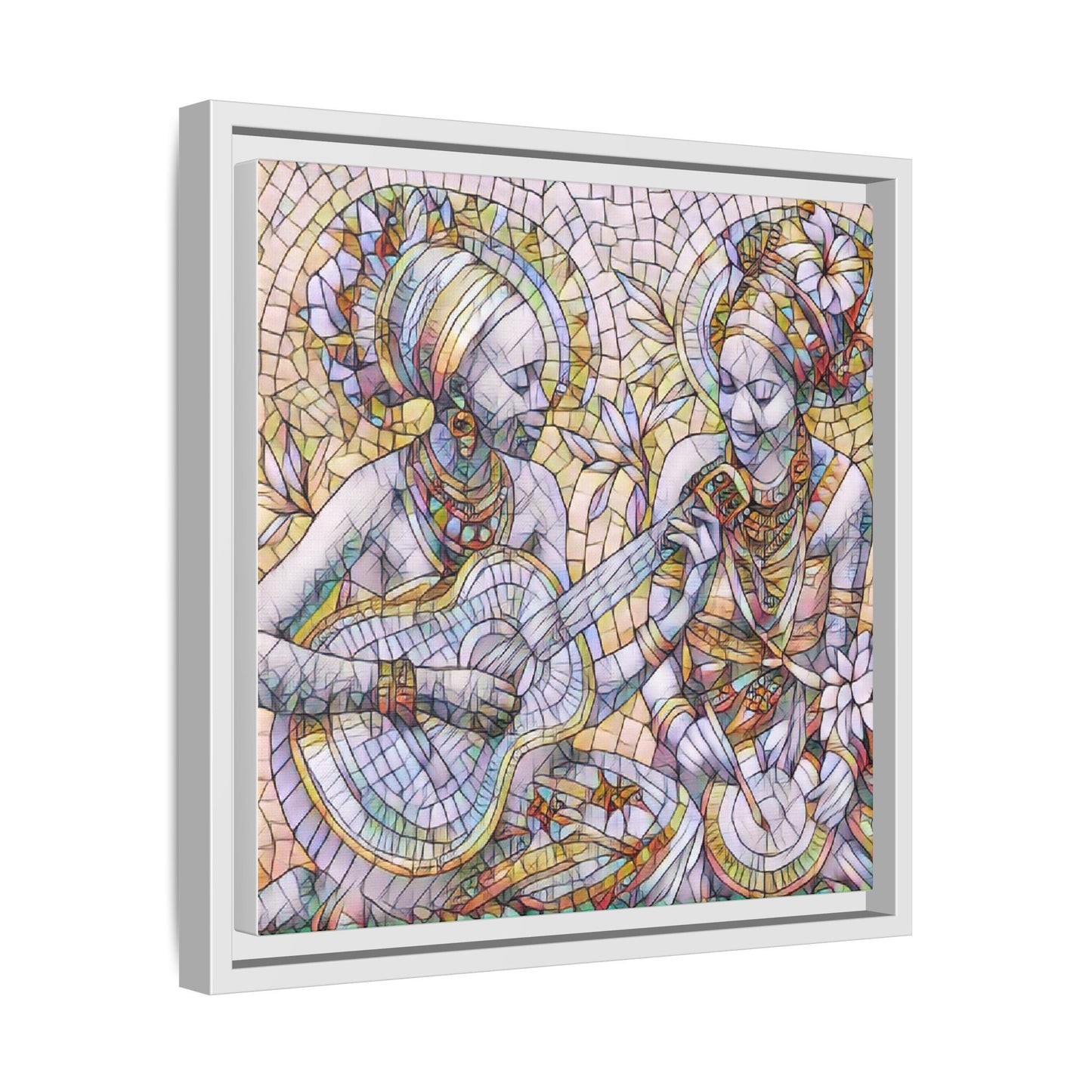 Framed Canvas Art – Colorful Mosaic Musicians Wall Decor