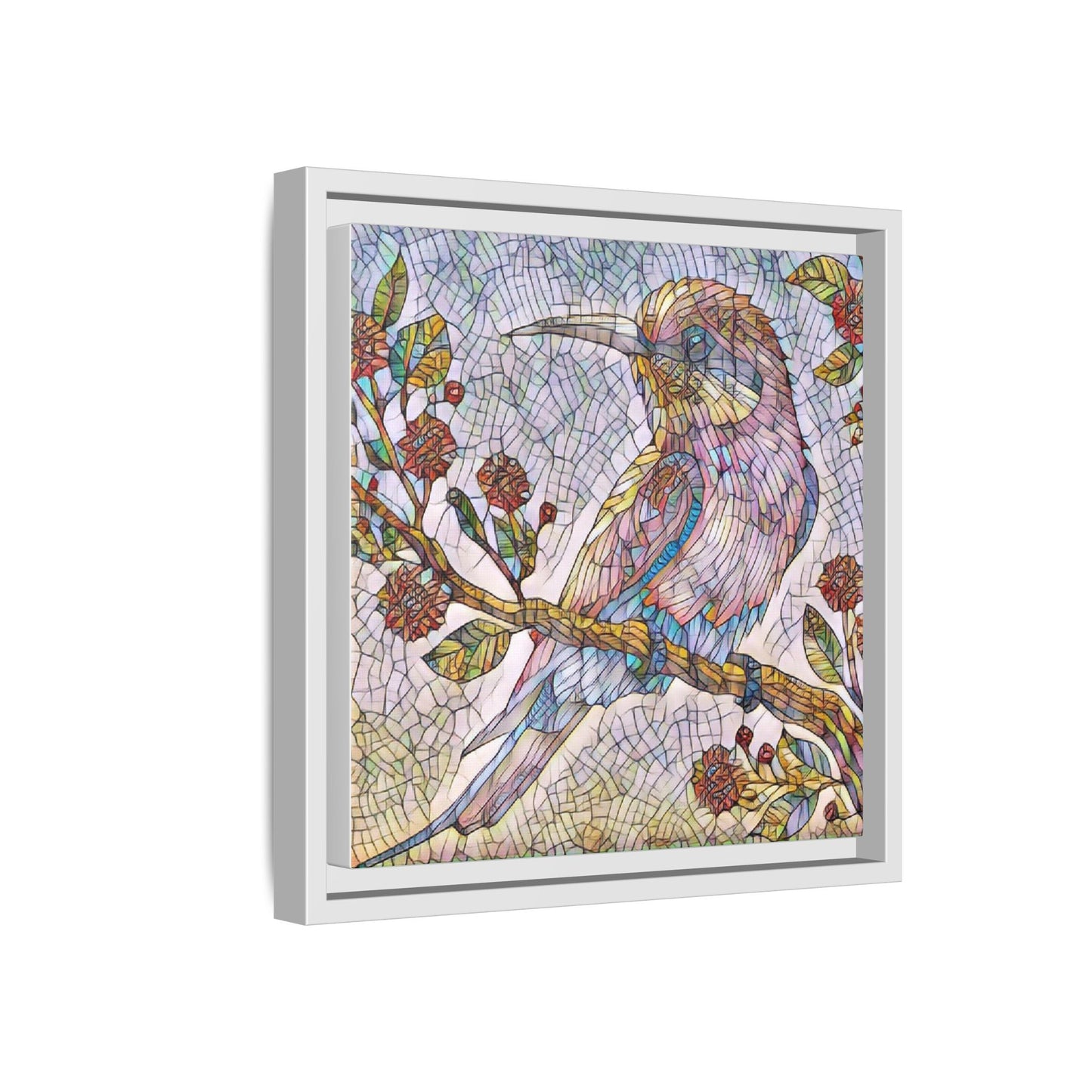 Framed Mosaic Bird Art Print — Colorful Kookaburra Wall Canvas