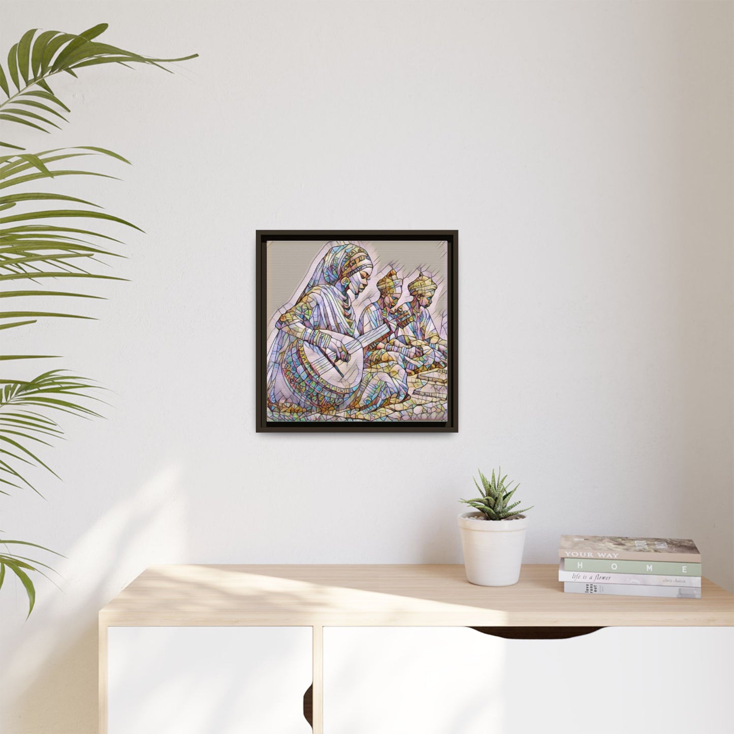 Framed Matte Canvas: Colorful Moroccan Musicians Wall Art