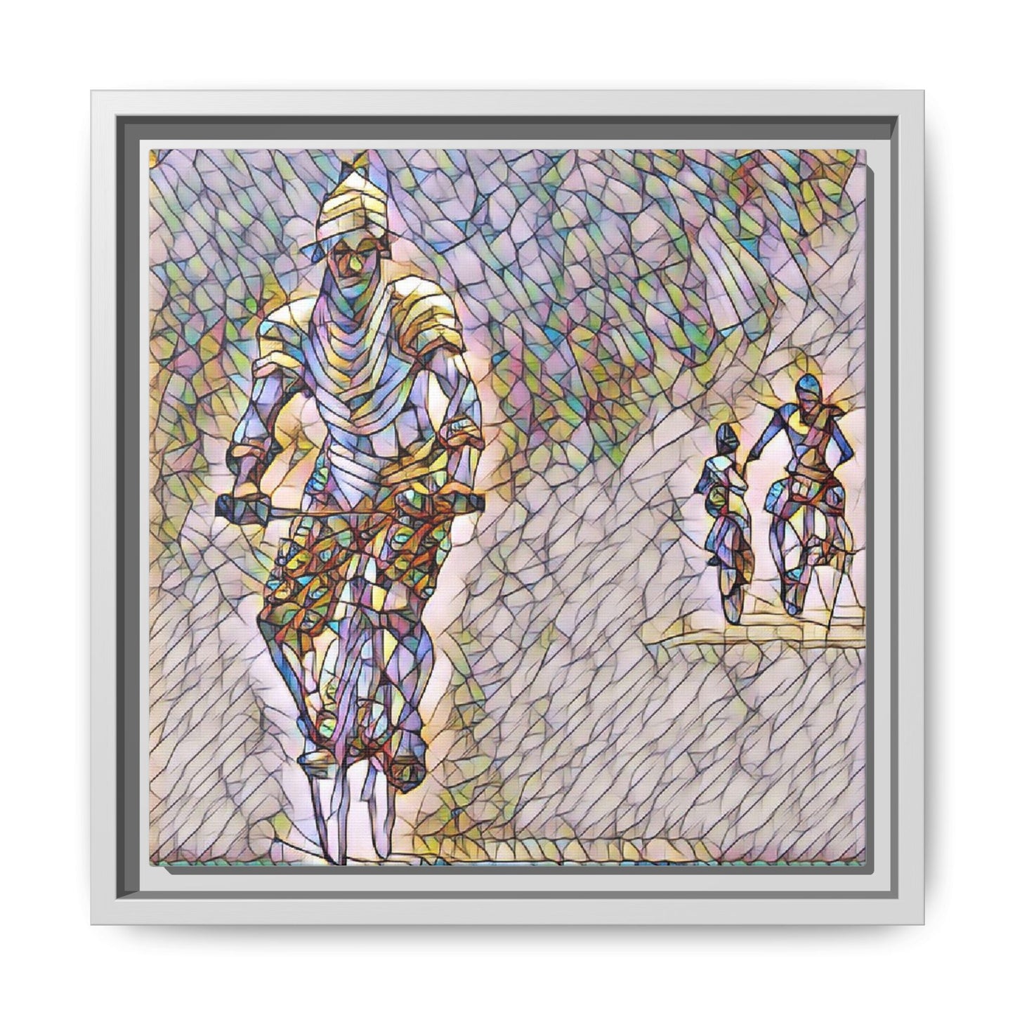 Cyclists Mosaic Matte Canvas Framed Wall Art