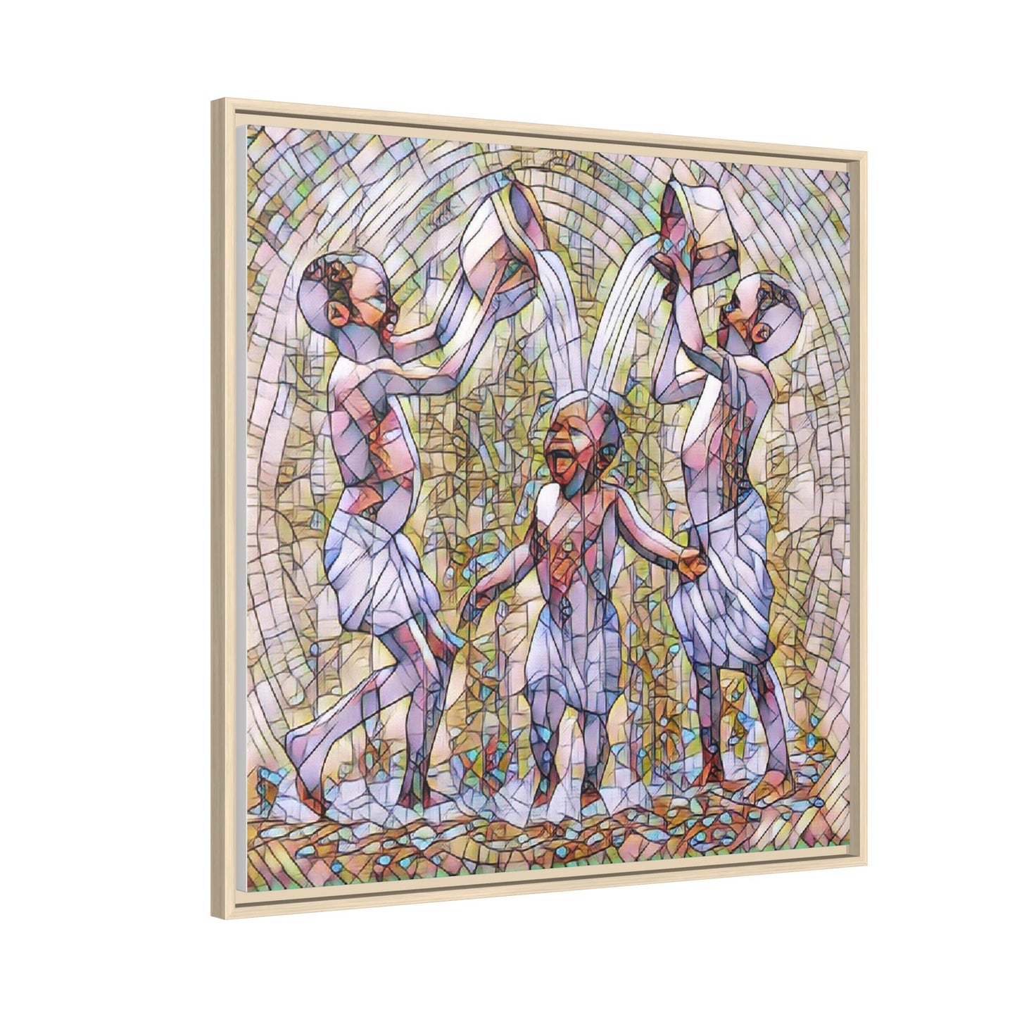 Framed Matte Canvas Art – Joyful Water Dance Family Stained-Glass Print