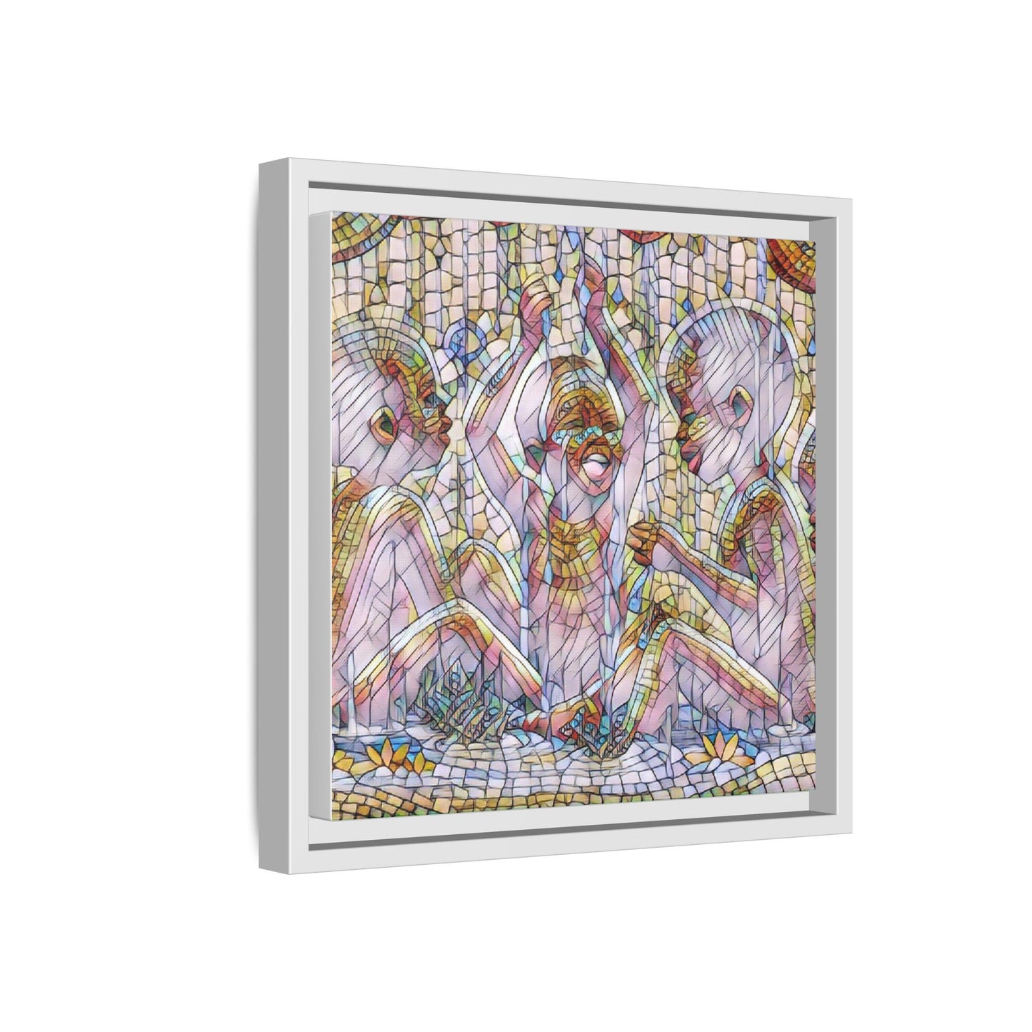 Framed Matte Canvas Art — Mosaic Children Playing (Multicolor)