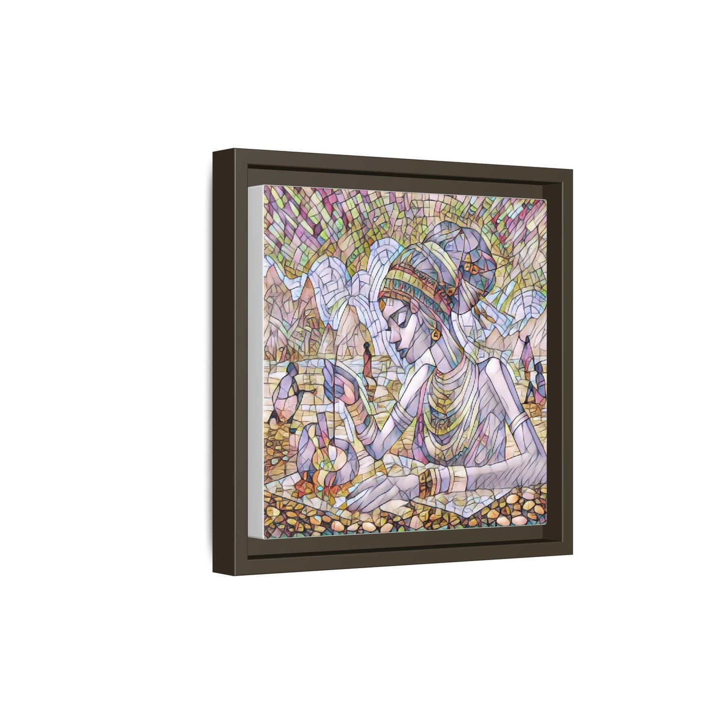 Framed Matte Canvas Art — Mosaic-Inspired Egyptian Woman Illustration