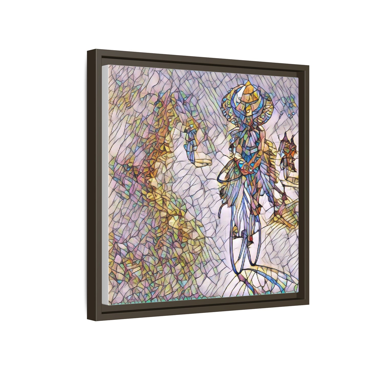 Abstract Cyclist Stained-Glass Art Print — Framed Matte Canvas