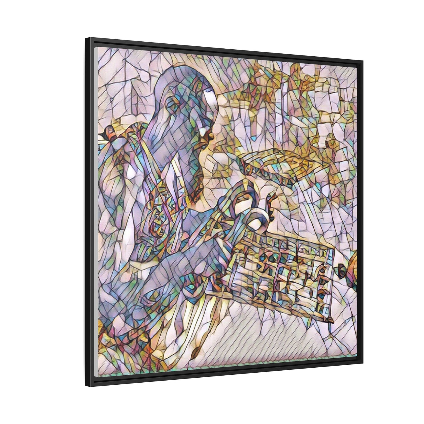 Framed Matte Canvas Art – Abstract Musician with Keyboard (Multi-Color)