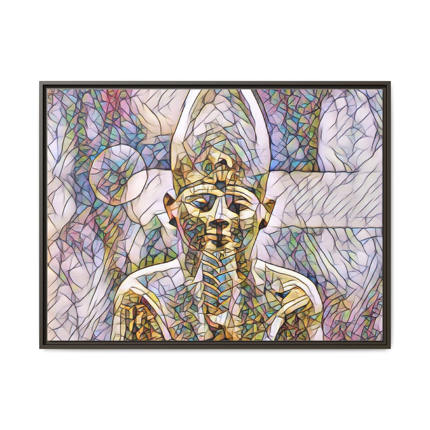Egyptian Pharaoh Stained-Glass Style Matte Canvas Print, Framed