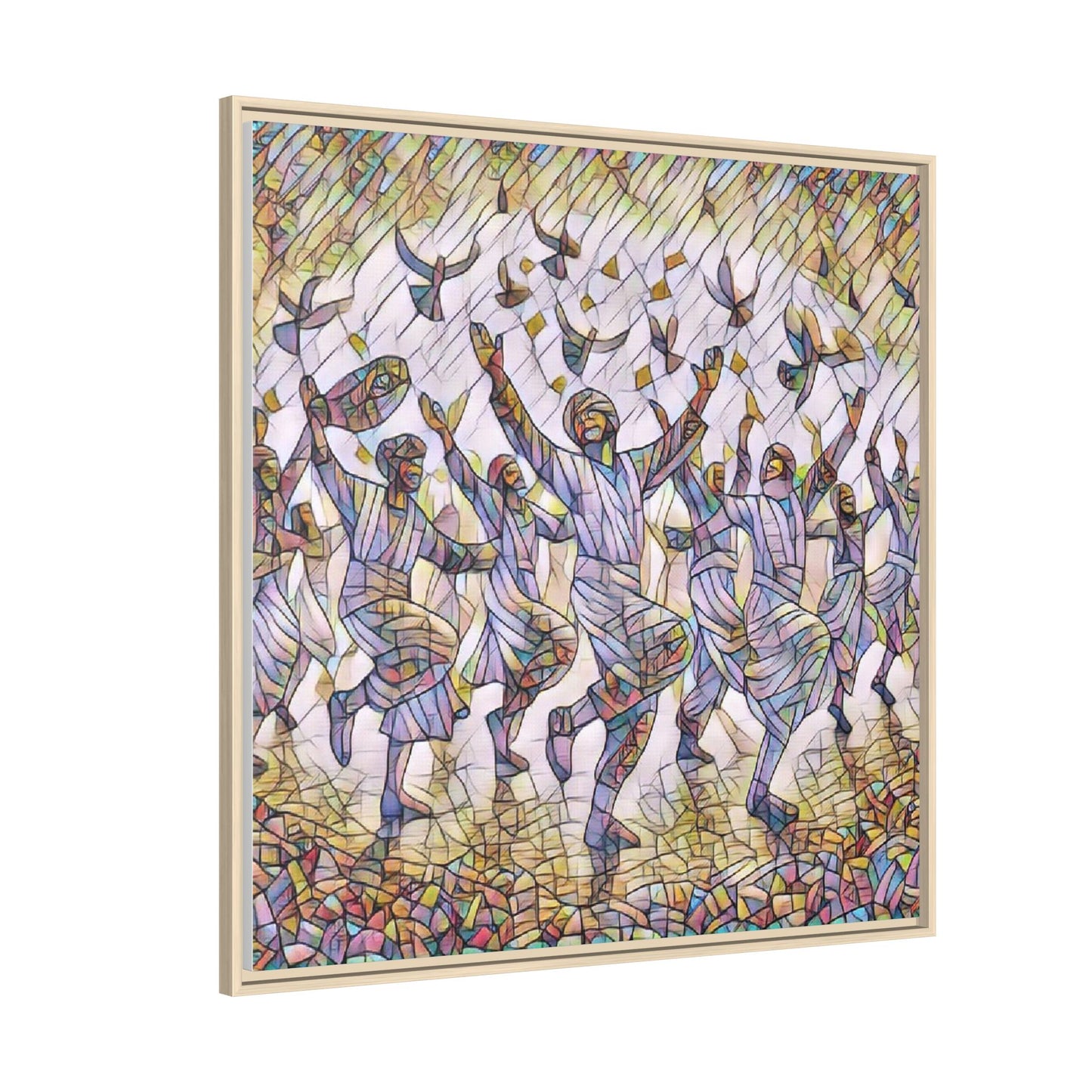Framed Canvas Art - Joyful Dancers with Doves (Multicolor)