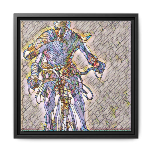 Framed Matte Canvas - Colorful Stained-Glass Cyclist Art