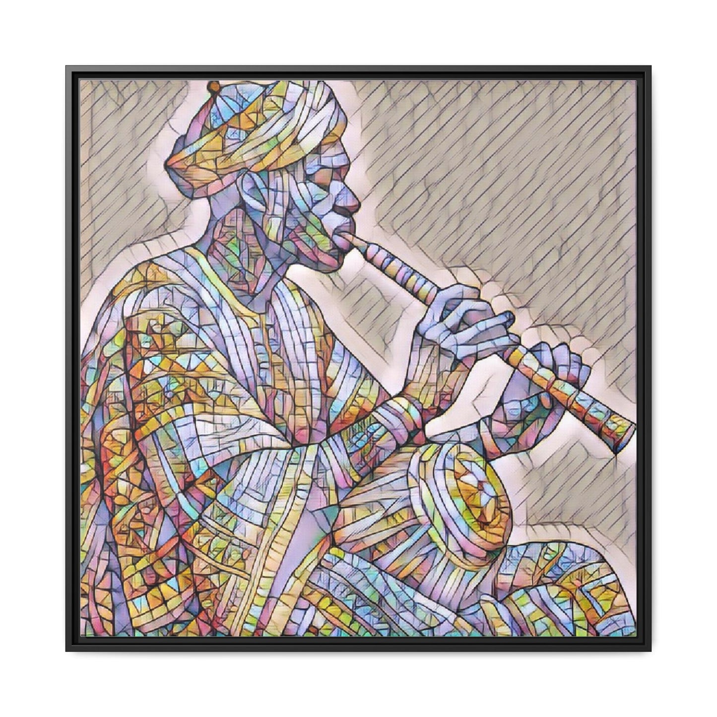 Framed Canvas Art — Colorful Middle Eastern Flute Player Print