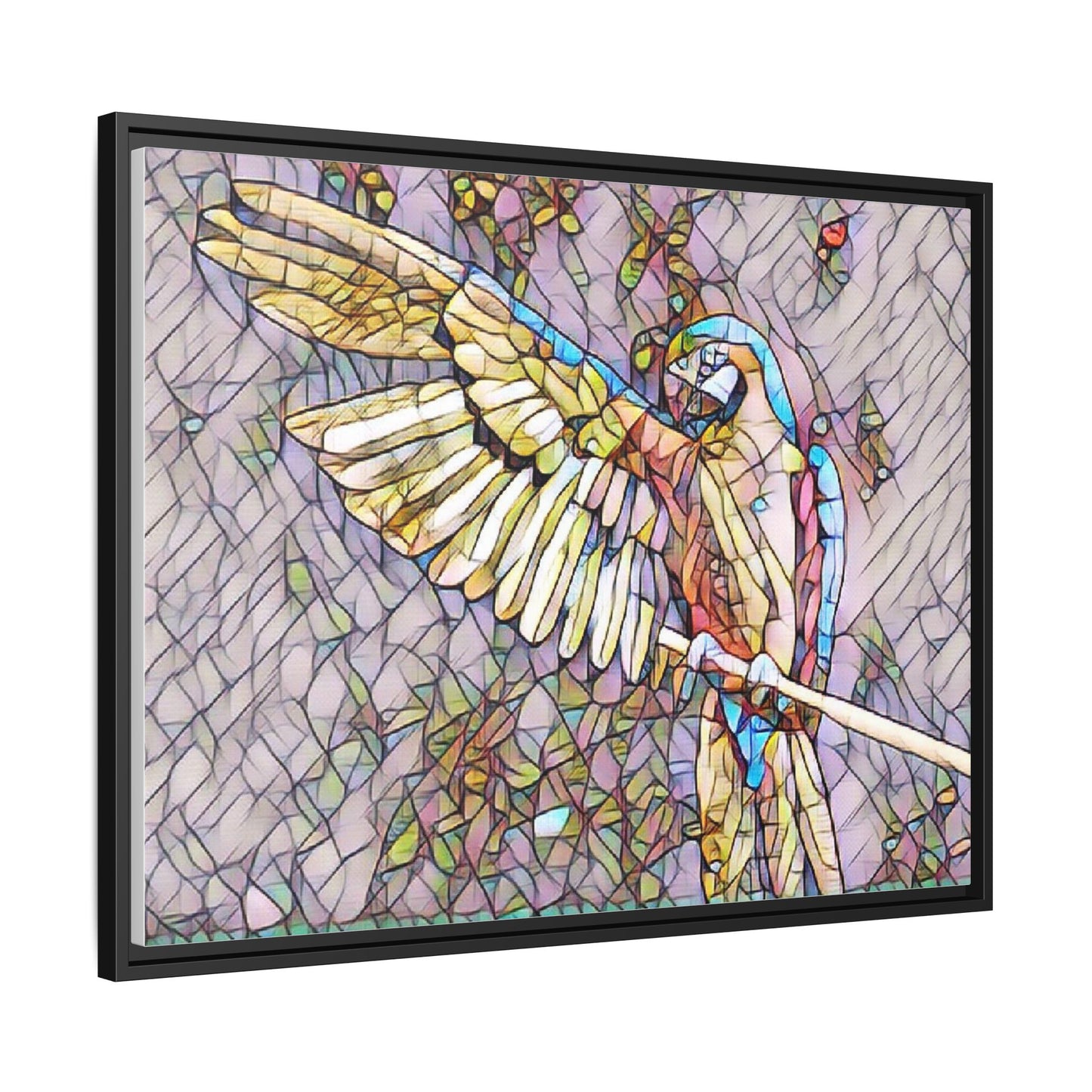 Framed Parrot Stained-Glass Art Print — Matte Canvas Wall Decor