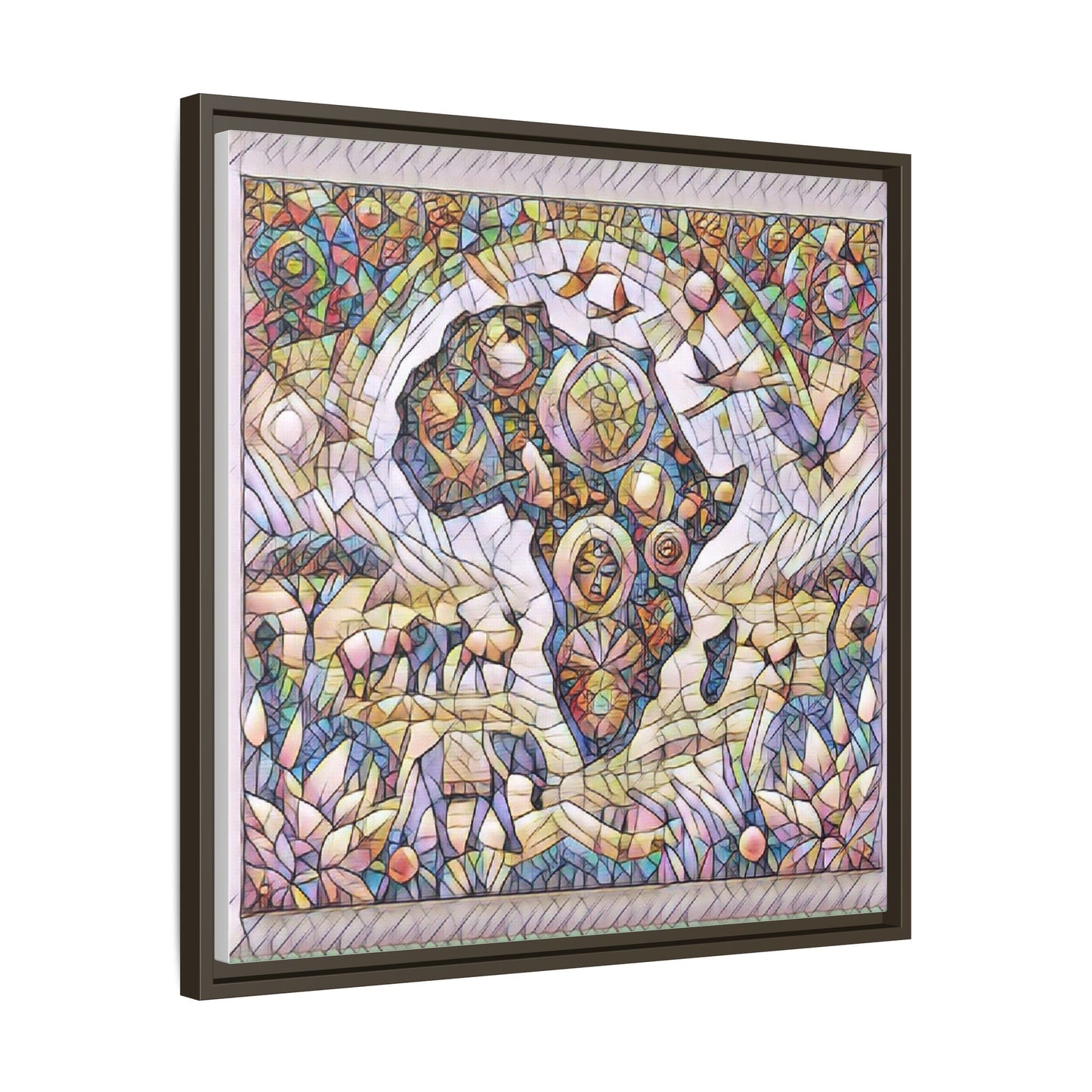 Abstract Mosaic Africa Framed Canvas — Colorful Stained-Glass Wall Art