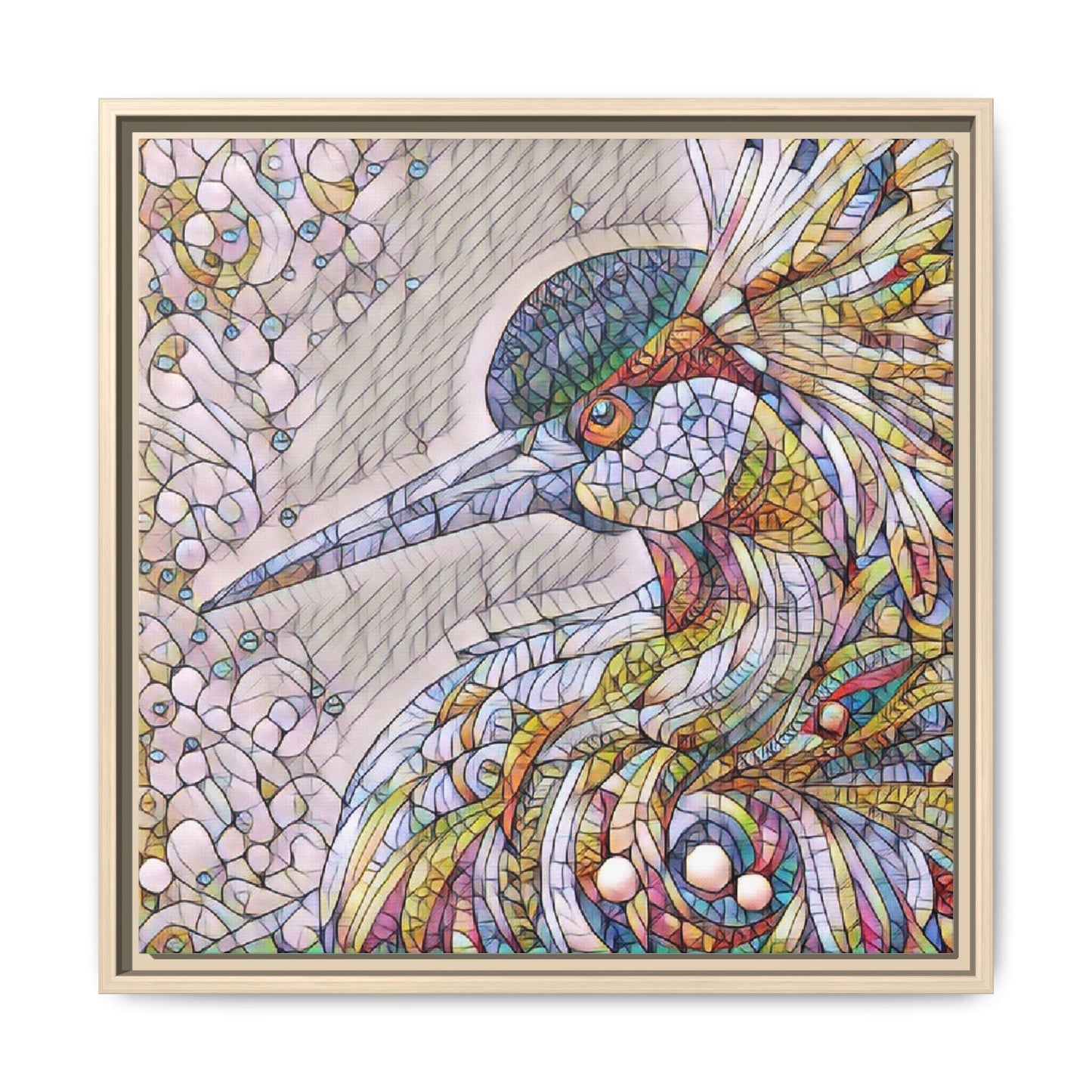 Colorful Stained-Glass Heron Matte Canvas Framed Wall Art