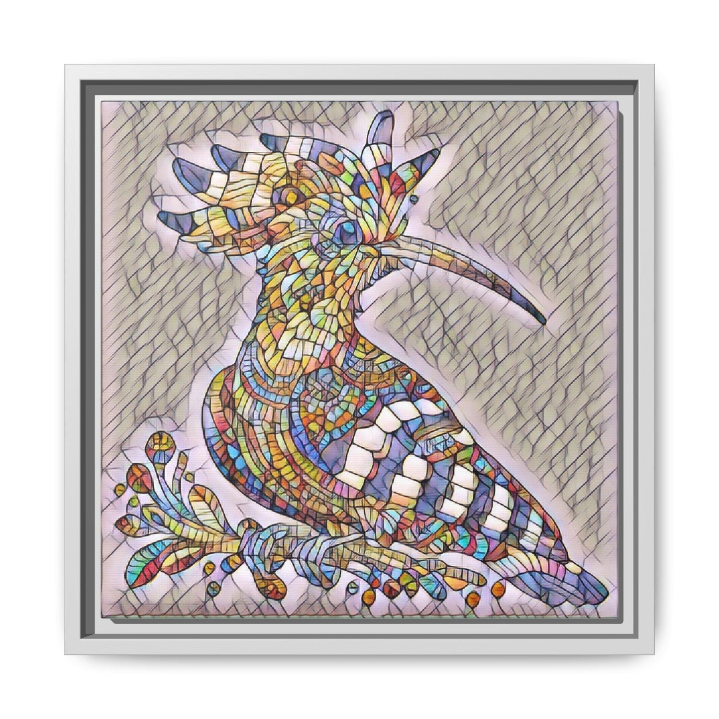 Colorful Mosaic Bird Matte Framed Canvas Wall Art