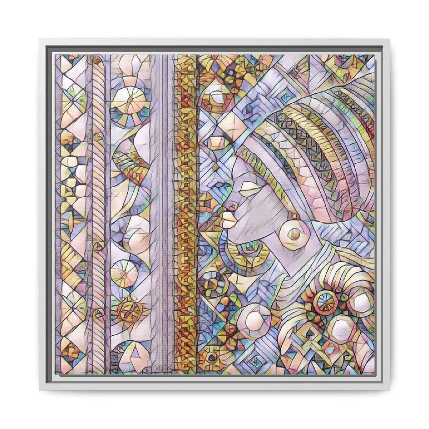 Afrocentric Stained-Glass Portrait Matte Framed Canvas