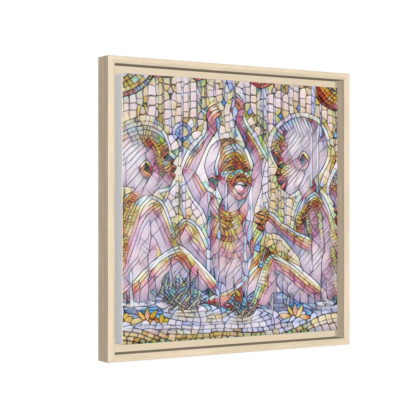 Framed Matte Canvas Art — Mosaic Children Playing (Multicolor)